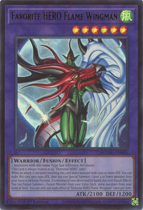 Favorite HERO Flame Wingman MAMO-EN005 Yu-Gi-Oh card from Magnificent Monsters