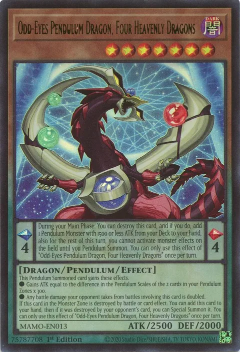 Odd-Eyes Pendulum Dragon, Four Heavenly Dragons MAMO-EN013 Yu-Gi-Oh card from Magnificent Monsters