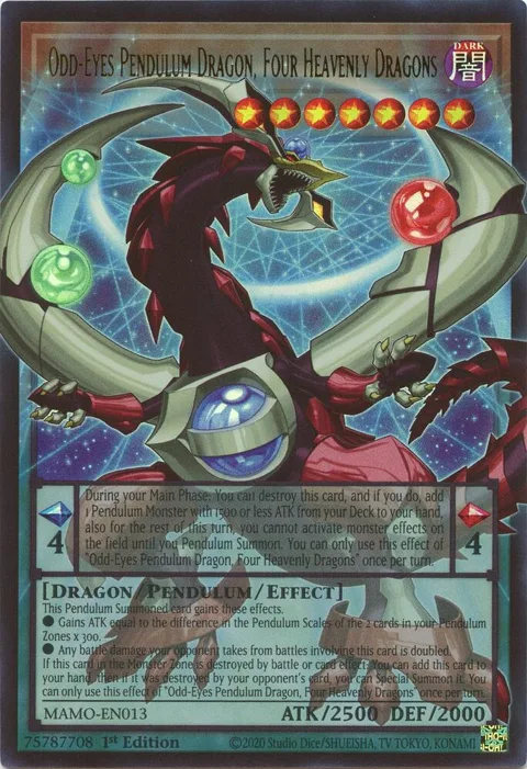 Odd-Eyes Pendulum Dragon, Four Heavenly Dragons Extended Art MAMO-EN013 Yu-Gi-Oh card from Magnificent Monsters