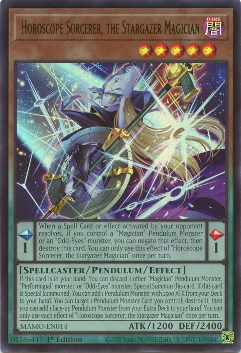 Horoscope Sorcerer, the Stargazer Magician MAMO-EN014 Yu-Gi-Oh card from Magnificent Monsters