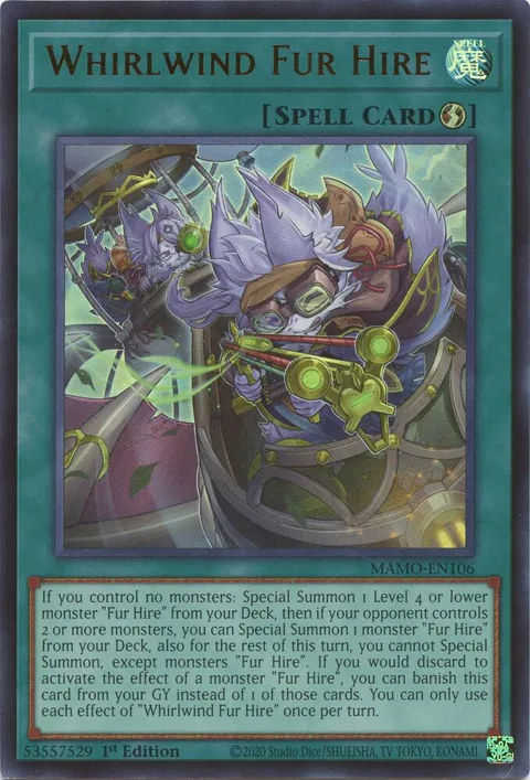 Whirlwind Fur Hire MAMO-EN106 Yu-Gi-Oh card from Magnificent Monsters