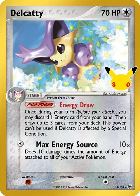 Delcatty #5/109 Holofoil Pokémon card from 30th Celebration Classic Collection