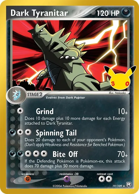 Dark Tyranitar #19/109 Holofoil Pokémon card from 30th Celebration Classic Collection
