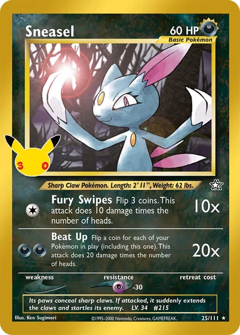 Sneasel #25/111 Holofoil Pokémon card from 30th Celebration Classic Collection