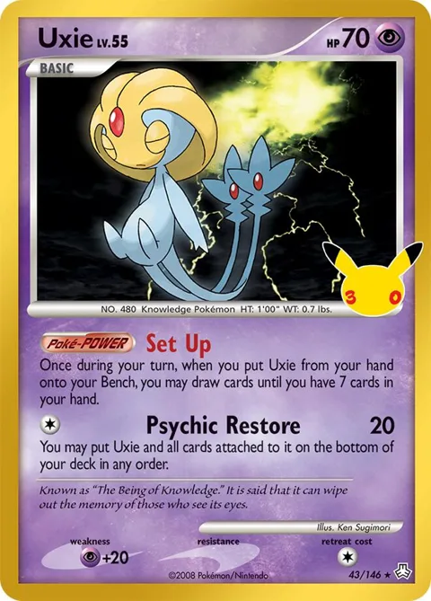Uxie #43/146 Holofoil Pokémon card from 30th Celebration Classic Collection