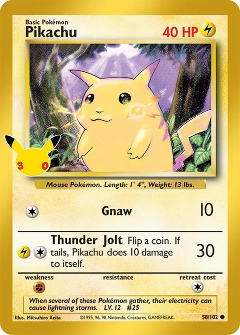 Pikachu #58/102 Holofoil Pokémon card from 30th Celebration Classic Collection