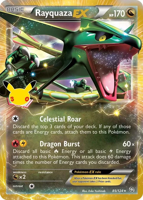Rayquaza EX #85/124 Holofoil Pokémon card from 30th Celebration Classic Collection