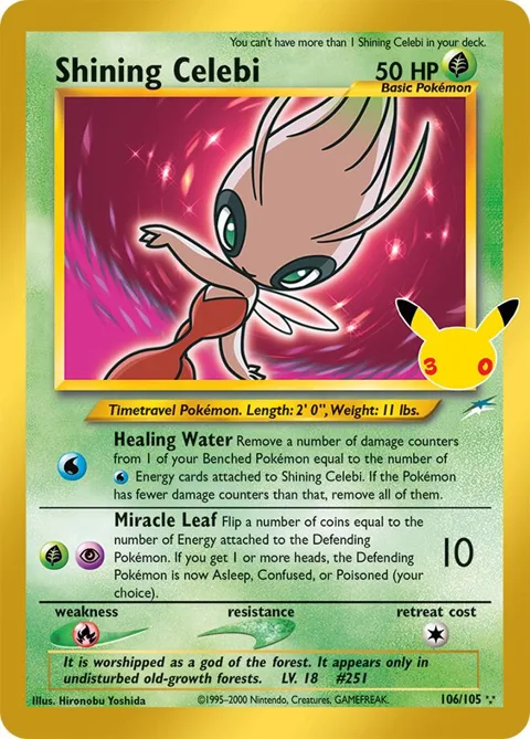 Shining Celebi #106/105 Holofoil Pokémon card from 30th Celebration Classic Collection