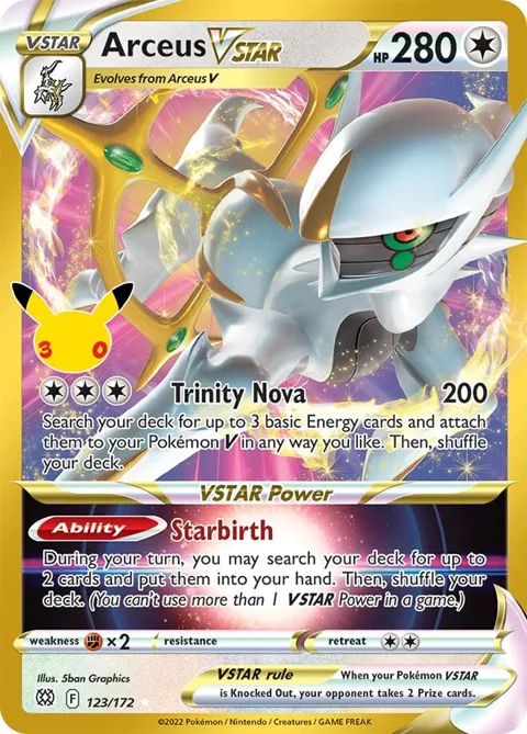 Arceus VSTAR #123/172 Holofoil Pokémon card from 30th Celebration Classic Collection