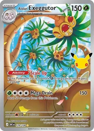 Alolan Exeggutor #129/128 Holofoil Pokémon card from 30th Celebration