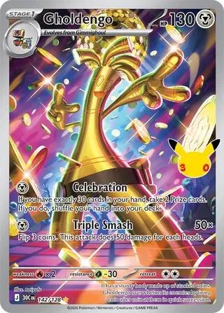 Gholdengo #142/128 Holofoil Pokémon card from 30th Celebration