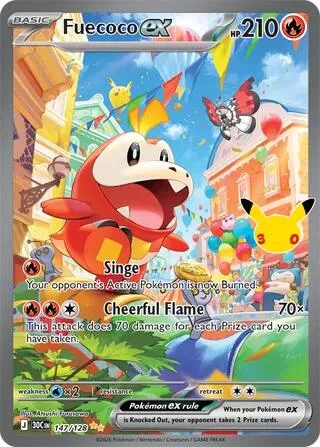 Fuecoco ex #147/128 Holofoil Pokémon card from 30th Celebration