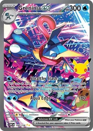 Greninja ex #148/128 Holofoil Pokémon card from 30th Celebration