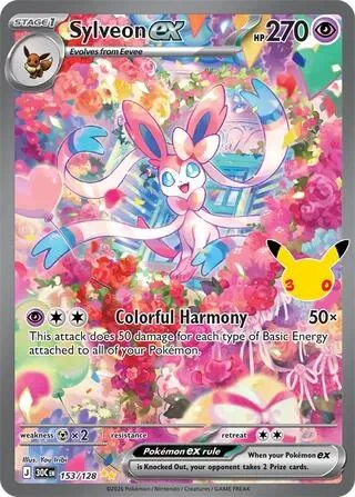 Sylveon ex #153/128 Holofoil Pokémon card from 30th Celebration
