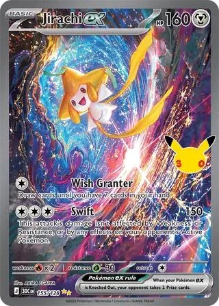Jirachi ex #155/128 Holofoil Pokémon card from 30th Celebration