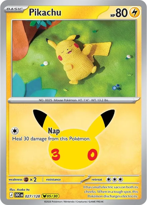 Pikachu #027/128 Holofoil Pokémon card from 30th Celebration