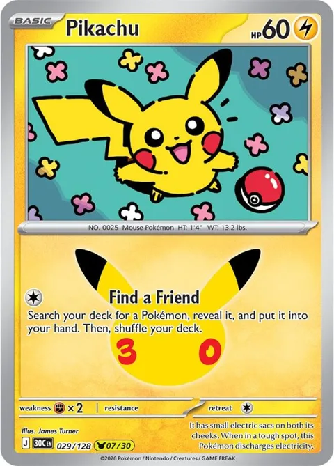 Pikachu #029/128 Holofoil Pokémon card from 30th Celebration