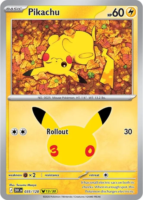 Pikachu #035/128 Holofoil Pokémon card from 30th Celebration