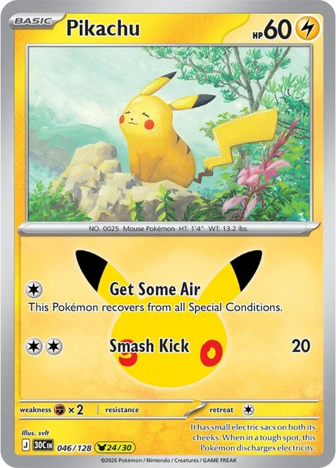 Pikachu #046/128 Holofoil Pokémon card from 30th Celebration