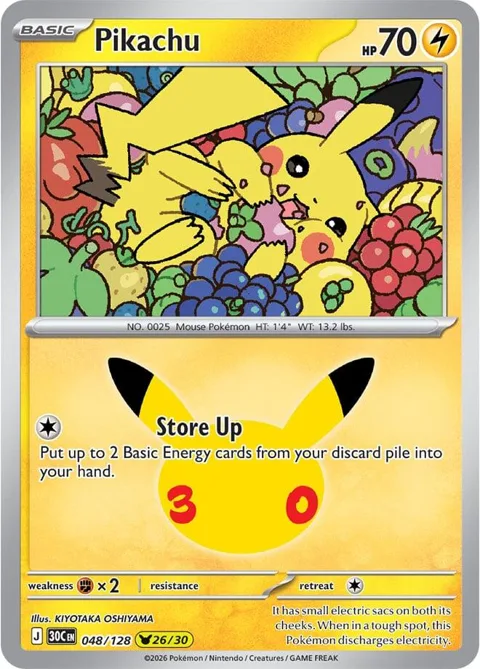 Pikachu #048/128 Holofoil Pokémon card from 30th Celebration