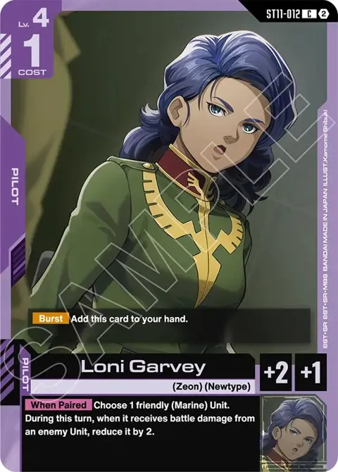 Loni Garvey ST11-012 Gundam card from Starter Deck 11: Aquatic Assault