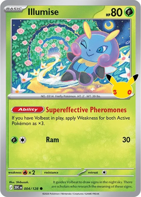 Illumise #004/128 Holofoil Pokémon card from 30th Celebration