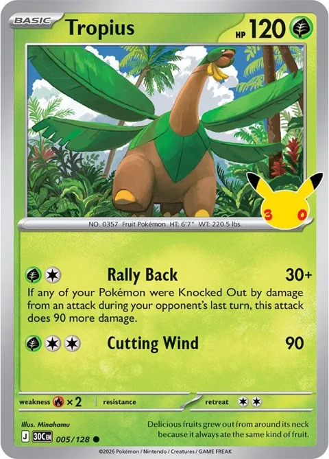 Tropius #005/128 Holofoil Pokémon card from 30th Celebration