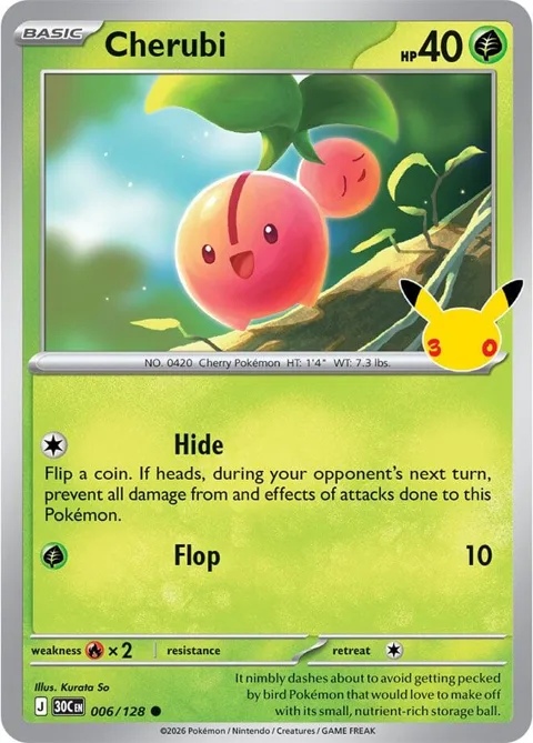 Cherubi #006/128 Holofoil Pokémon card from 30th Celebration