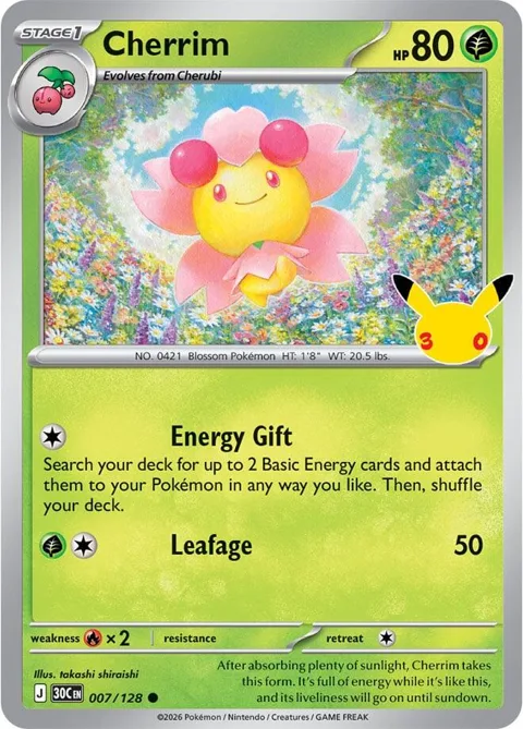 Cherrim #007/128 Holofoil Pokémon card from 30th Celebration