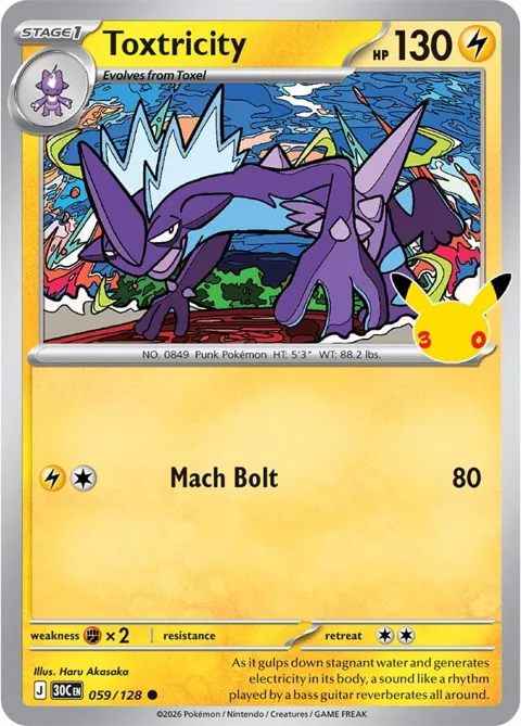 Toxtricity #059/128 Holofoil Pokémon card from 30th Celebration