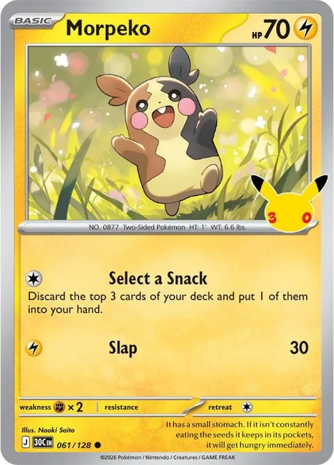 Morpeko #061/128 Holofoil Pokémon card from 30th Celebration