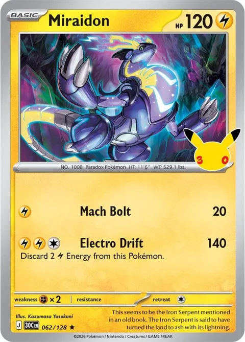 Miraidon #062/128 Holofoil Pokémon card from 30th Celebration