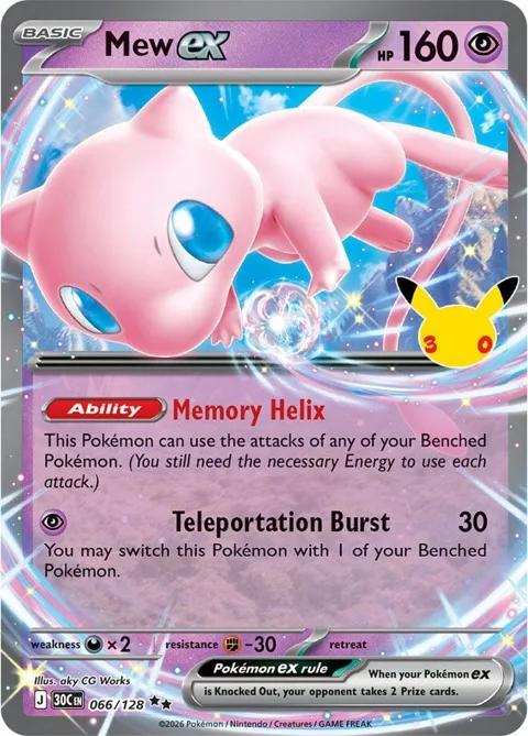 Mew ex #066/128 Holofoil Pokémon card from 30th Celebration