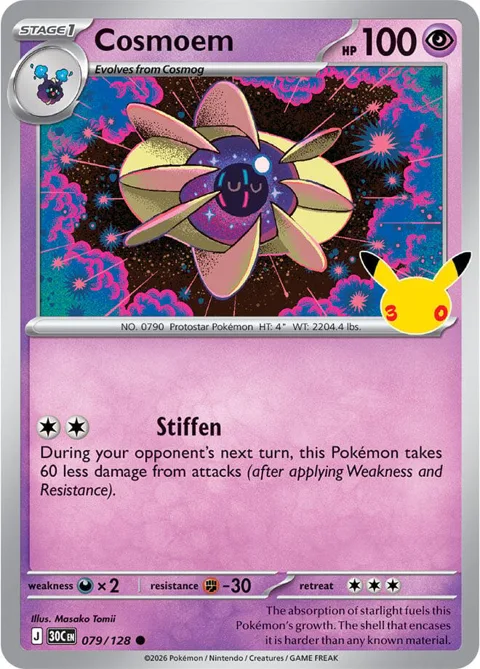 Cosmoem #079/128 Holofoil Pokémon card from 30th Celebration