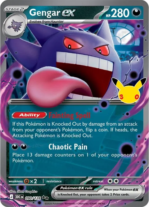 Gengar ex #090/128 Holofoil Pokémon card from 30th Celebration