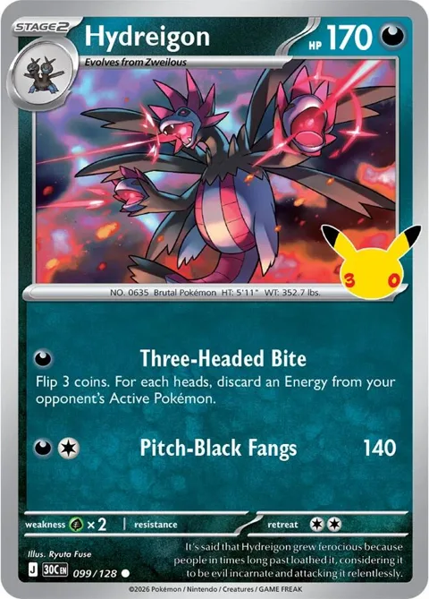 Hydreigon #099/128 Holofoil Pokémon card from 30th Celebration