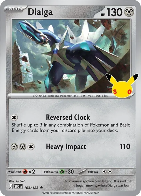 Dialga #103/128 Holofoil Pokémon card from 30th Celebration