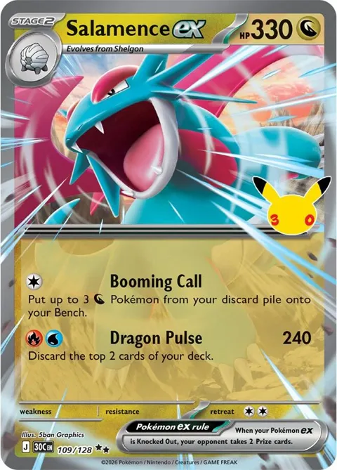 Salamence ex #109/128 Holofoil Pokémon card from 30th Celebration