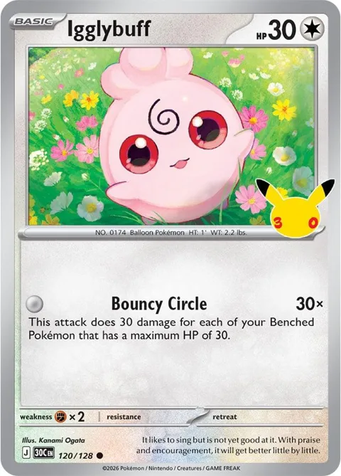 Igglybuff #120/128 Holofoil Pokémon card from 30th Celebration