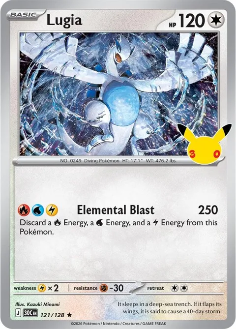 Lugia #121/128 Holofoil Pokémon card from 30th Celebration