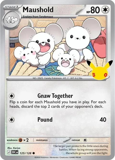 Maushold #125/128 Holofoil Pokémon card from 30th Celebration