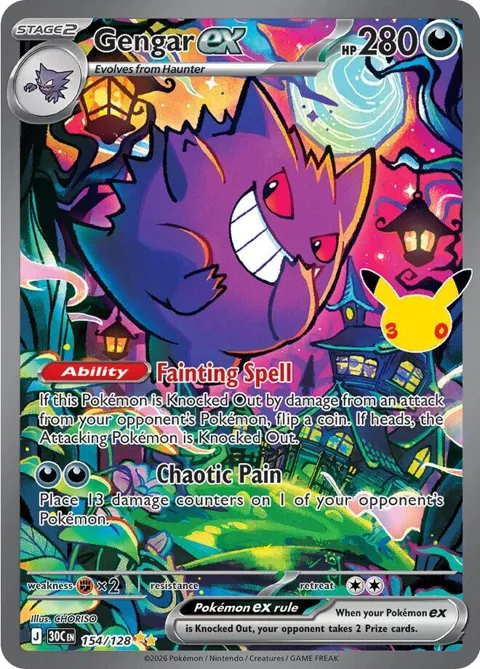 Gengar ex #154/128 Holofoil Pokémon card from 30th Celebration
