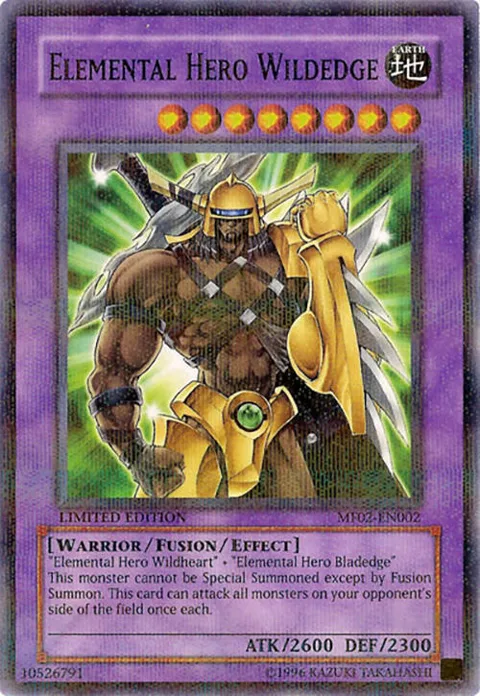 Elemental HERO Wildedge MF02-EN002 Yu-Gi-Oh card from Mattel Action Figure Promos: Series 2