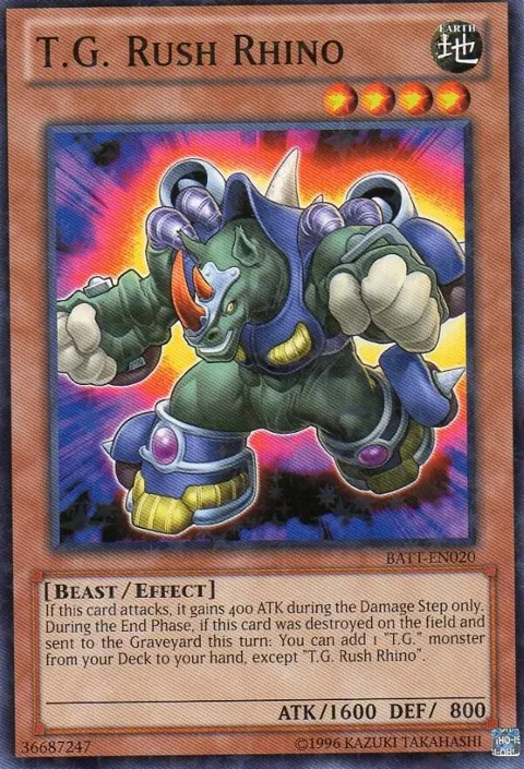 T.G. Rush Rhino Starfoil BATT-EN020 Yu-Gi-Oh card from Battle Pack Tournament Prize Cards