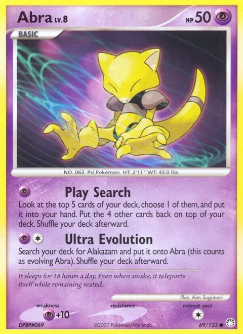 Abra #69/123 Reverse Holofoil Pokémon card from Mysterious Treasures