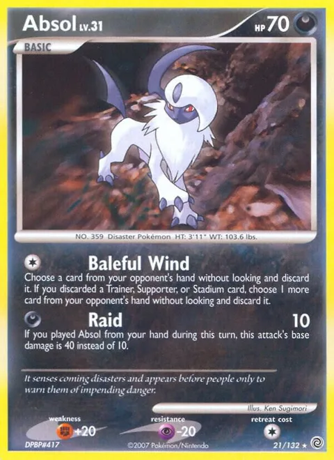 Absol #21/132 Pokémon card from Secret Wonders