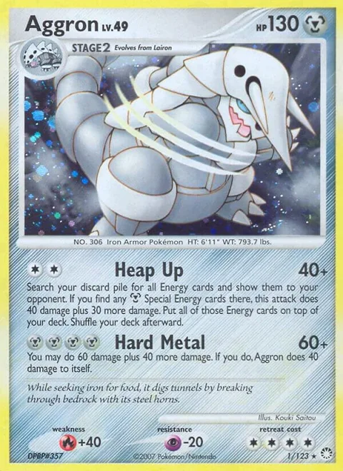 Aggron #1/123 Reverse Holofoil Pokémon card from Mysterious Treasures