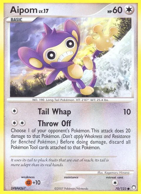 Aipom #70/123 Reverse Holofoil Pokémon card from Mysterious Treasures