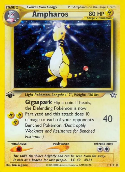 Ampharos #001/111 1st Edition Holofoil Pokémon card from Neo Genesis
