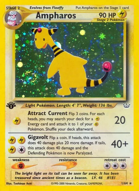 Ampharos #01/64 1st Edition Holofoil Pokémon card from Neo Revelation